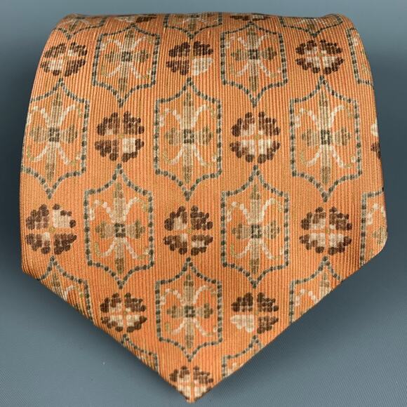 ERMENEGILDO ZEGNA Orange Beige Abstract Silk Tie